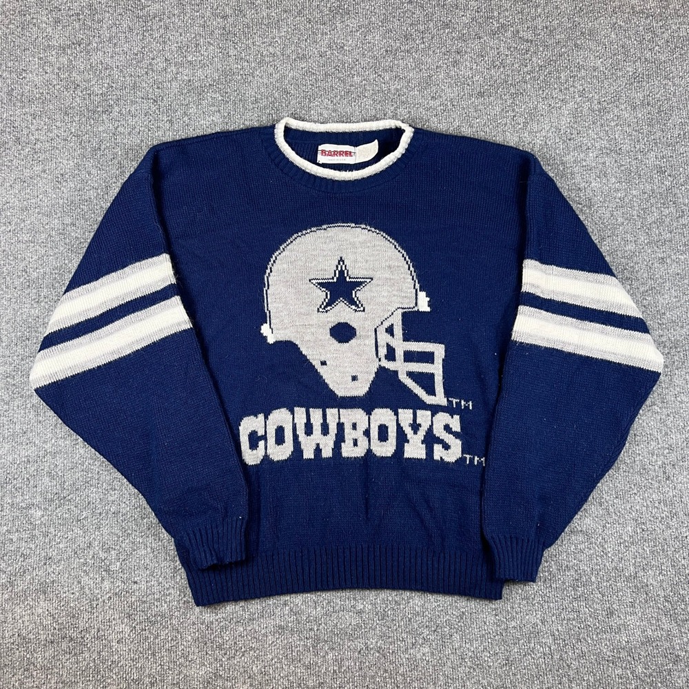 Vintage Dallas Cowboys Sweater Mens L Blue Barrel NFL Football Made in USA 90s